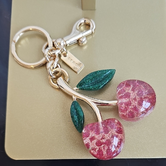 Coach Accessories - Coach Gold and Pink Cherry Keychain NWT